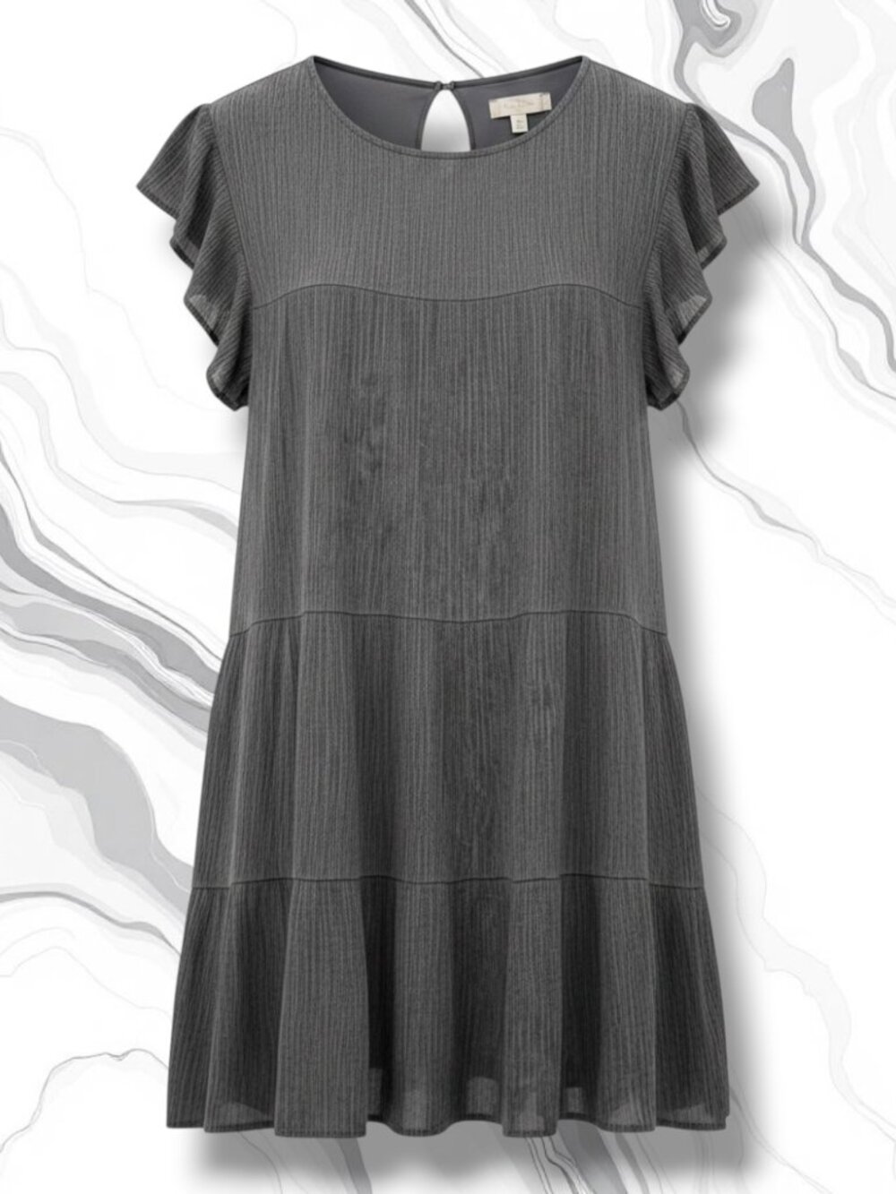 Altar'd State Gray Crepe Ruffle Cap Sleeve Tiered Pockets Mini Dress M